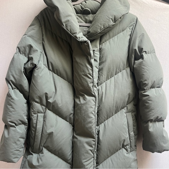 Aritzia Wilfred The Duvet Puffer Long Goose Down Coat Olive Green Size S - Picture 5 of 14